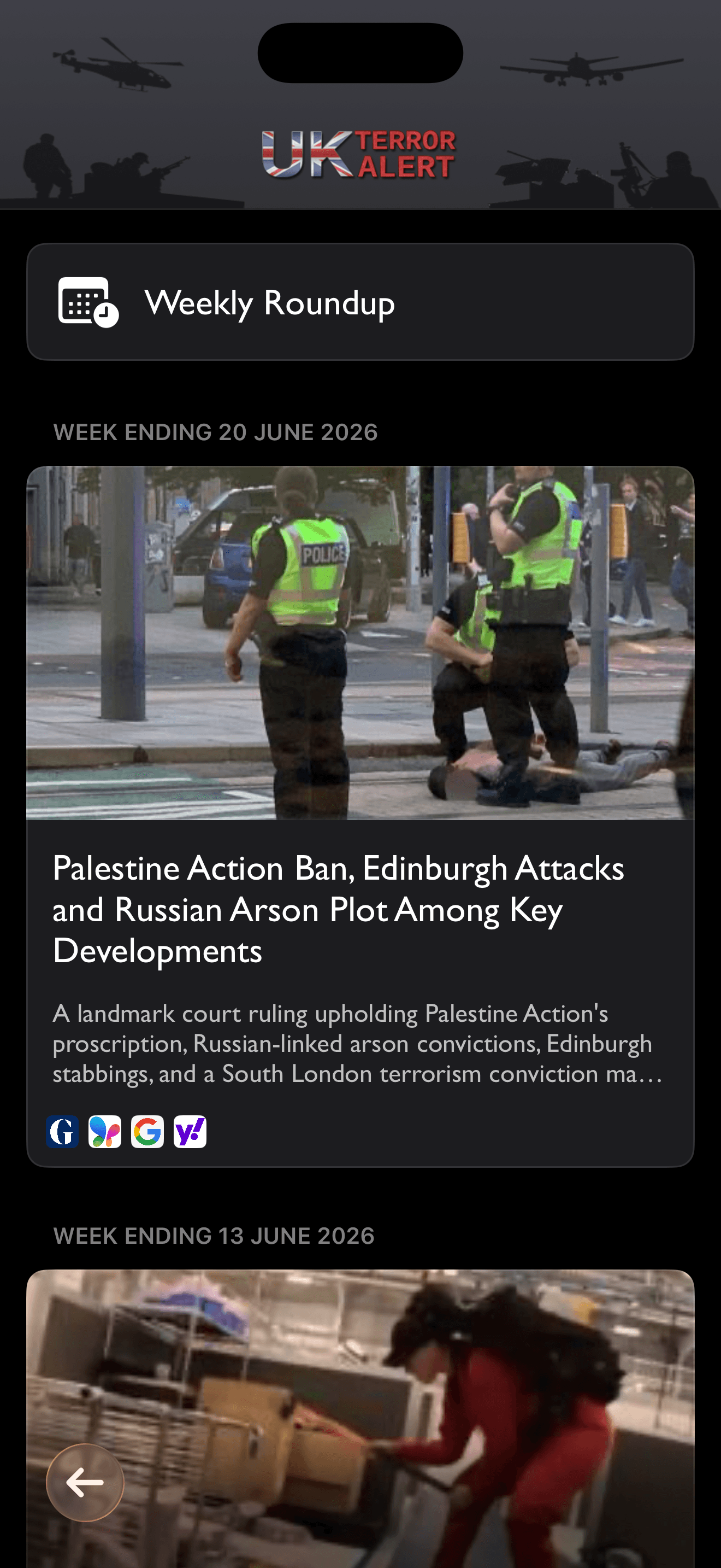 UK Terror Alert weekly roundup summary