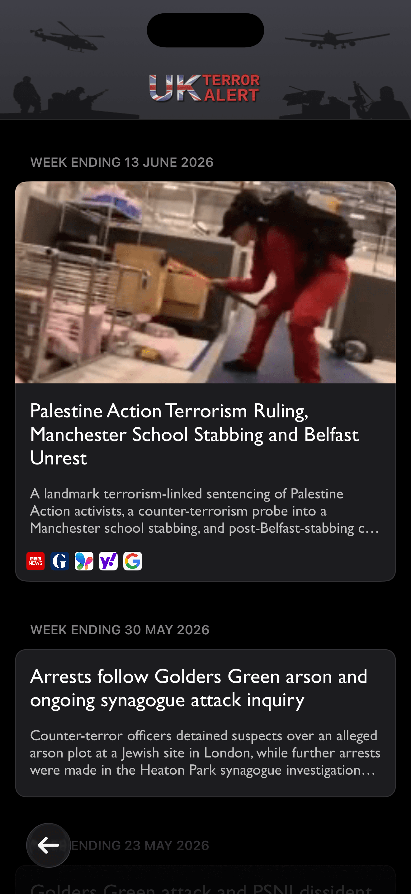 UK Terror Alert weekly roundup summary