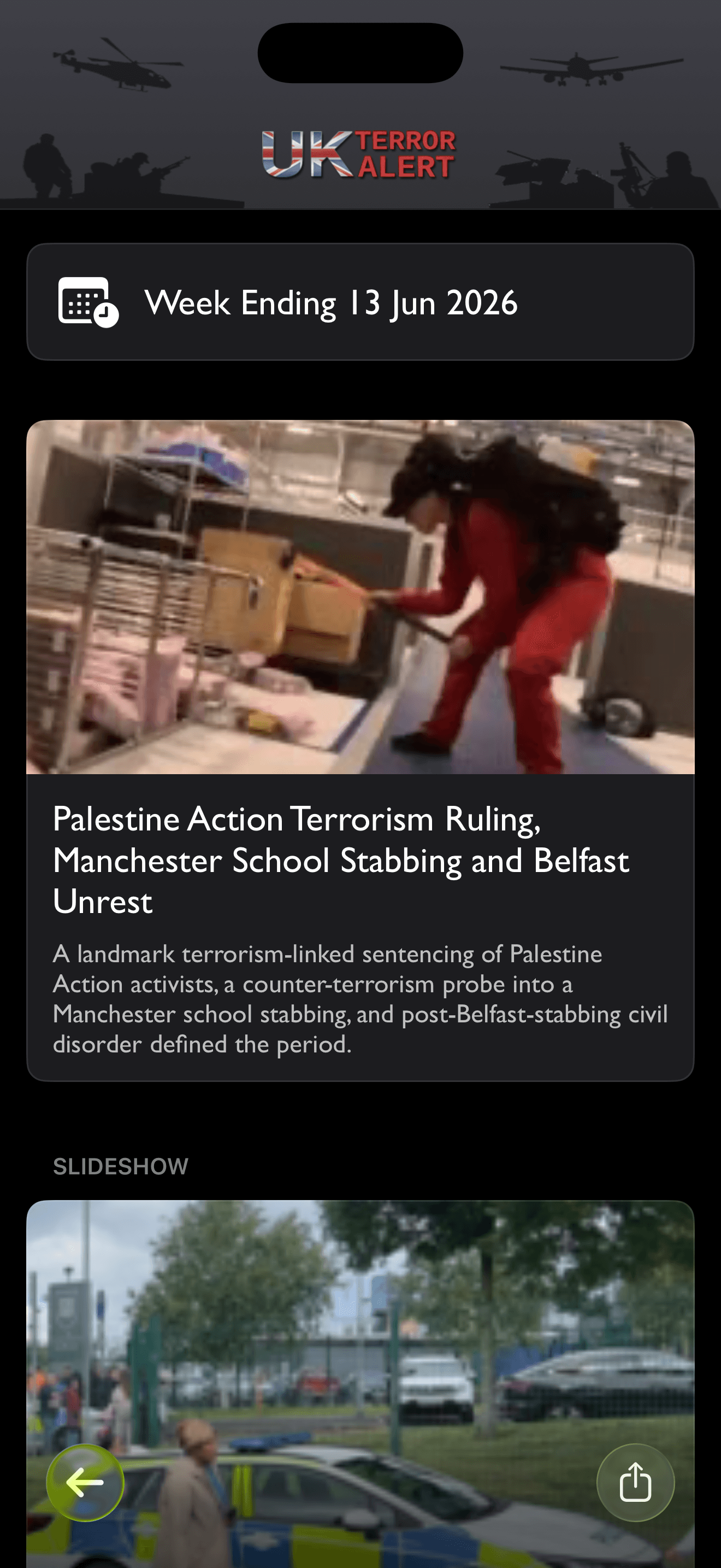 UK Terror Alert weekly roundup sources and slideshow