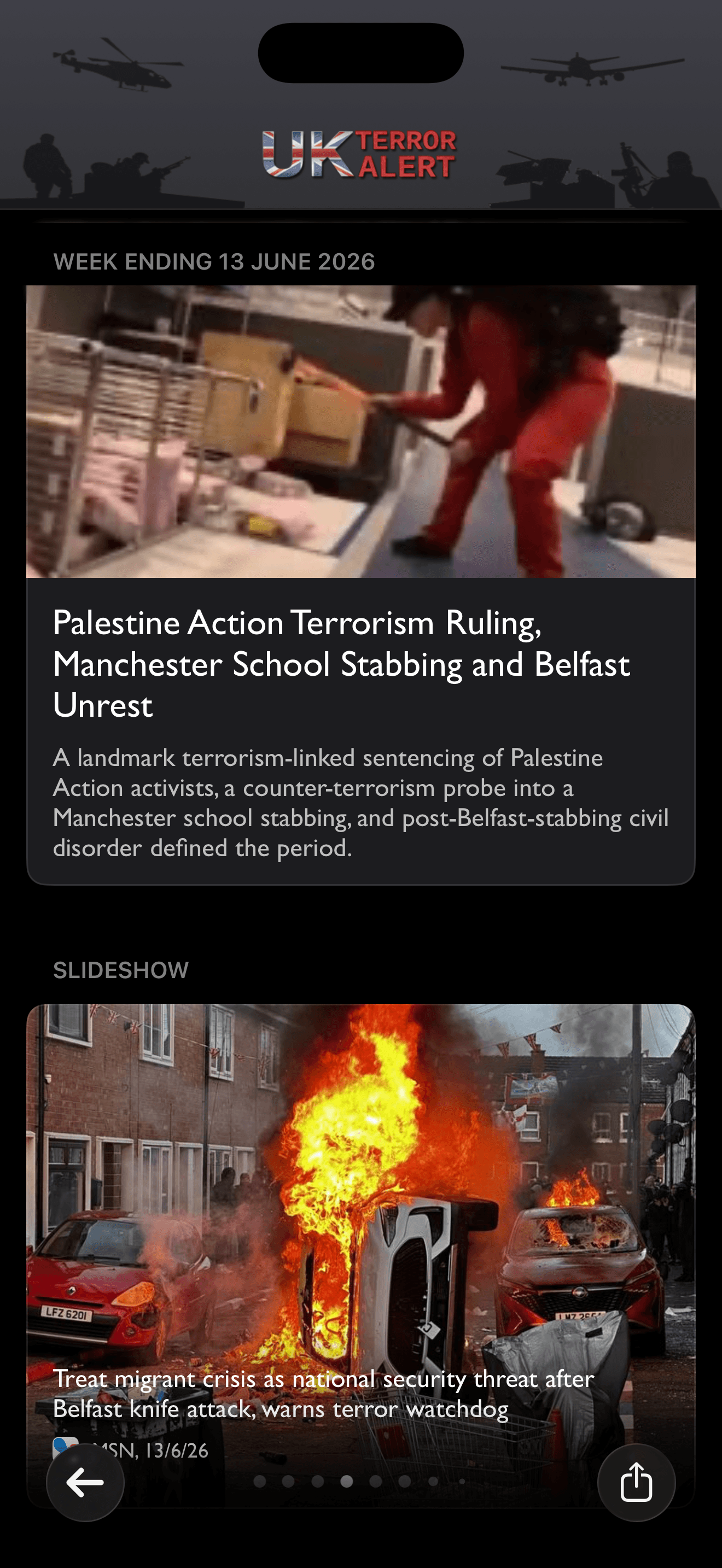 UK Terror Alert weekly roundup sources and slideshow